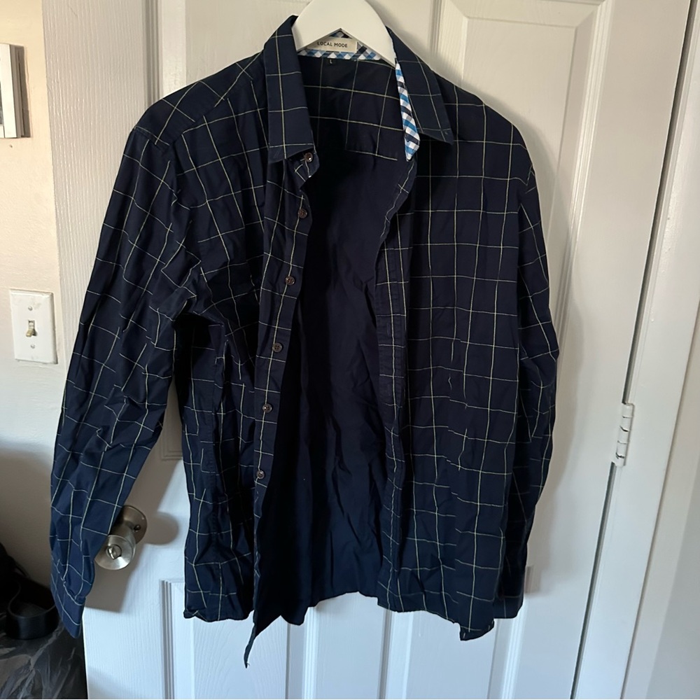 Men’s Blue with Yellow Long Sleeve Button Down